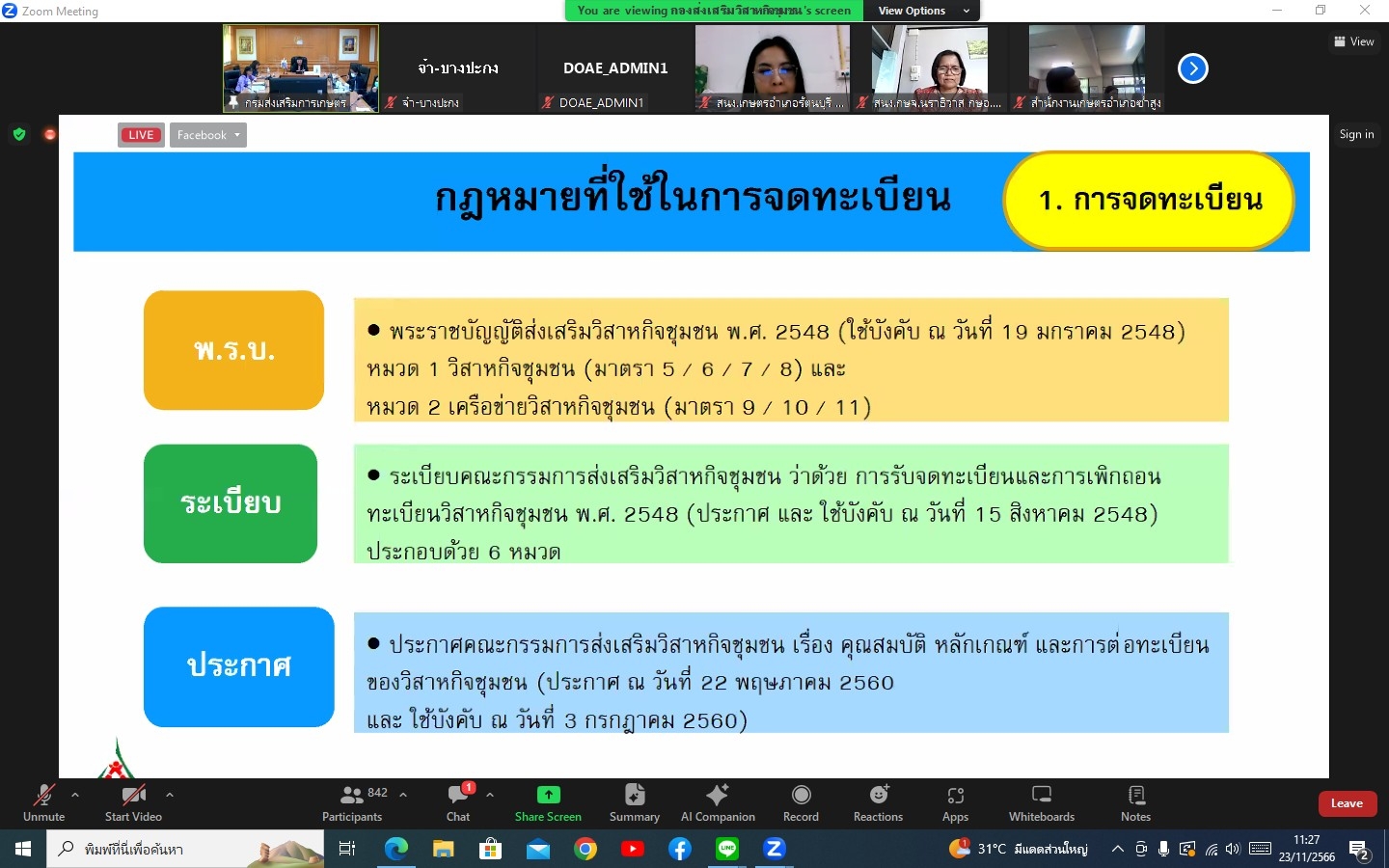 เข้าร่วมการอบรมพัฒนาทักษะนายทะเบียนวิสาหกิจชุมชน ประจำปีงบประมาณ พ.ศ. 2567